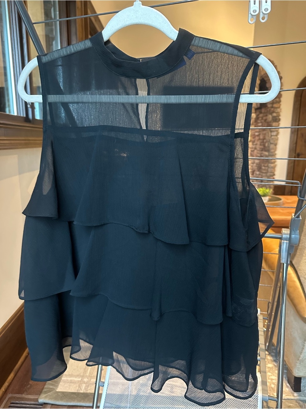 Women’s sheer Black Tiered Sleeveless Ruffle Top